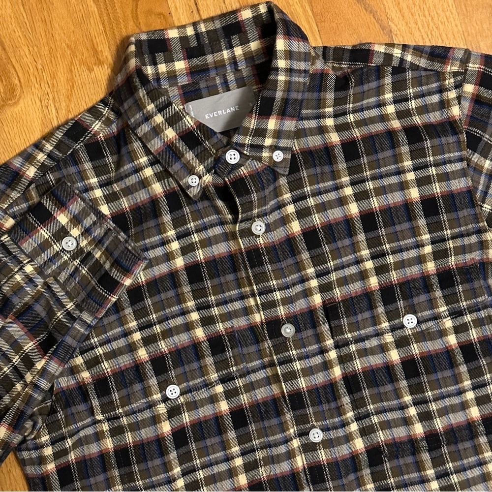 Everlane Mens Small Brushed Flannel Button Down Long Sleeve Shirt Brown Plaid